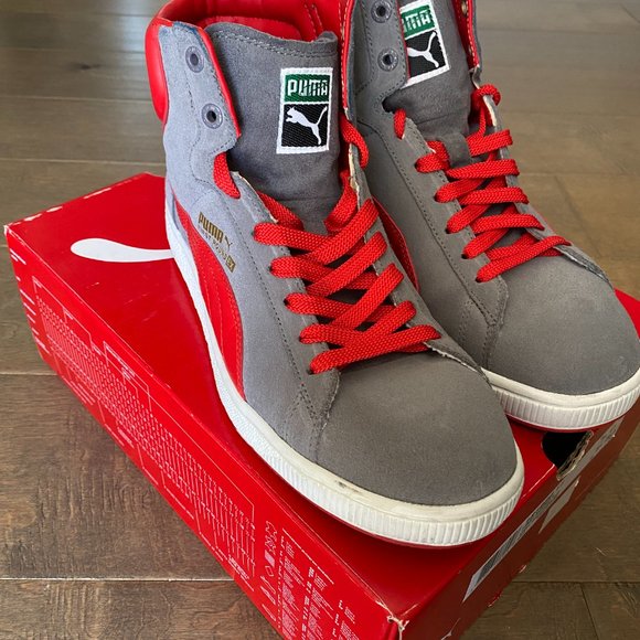 Rare Puma First Round High Tops Steel Grey and Red Mens 8.5 - Picture 3 of 3